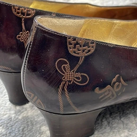 Vintage Bruno Magli Dragon Asian Brown Pumps Office Career Sz 6.5 - Picture 6 of 15